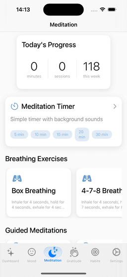 Meditation & Mindfulness - Mind Well Mental Health App Feature Screenshot for Meditation and Mindfulness