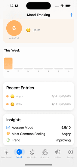 Advanced Mood Tracking - Mind Well Mental Health App Feature Screenshot for Daily Mood Tracking